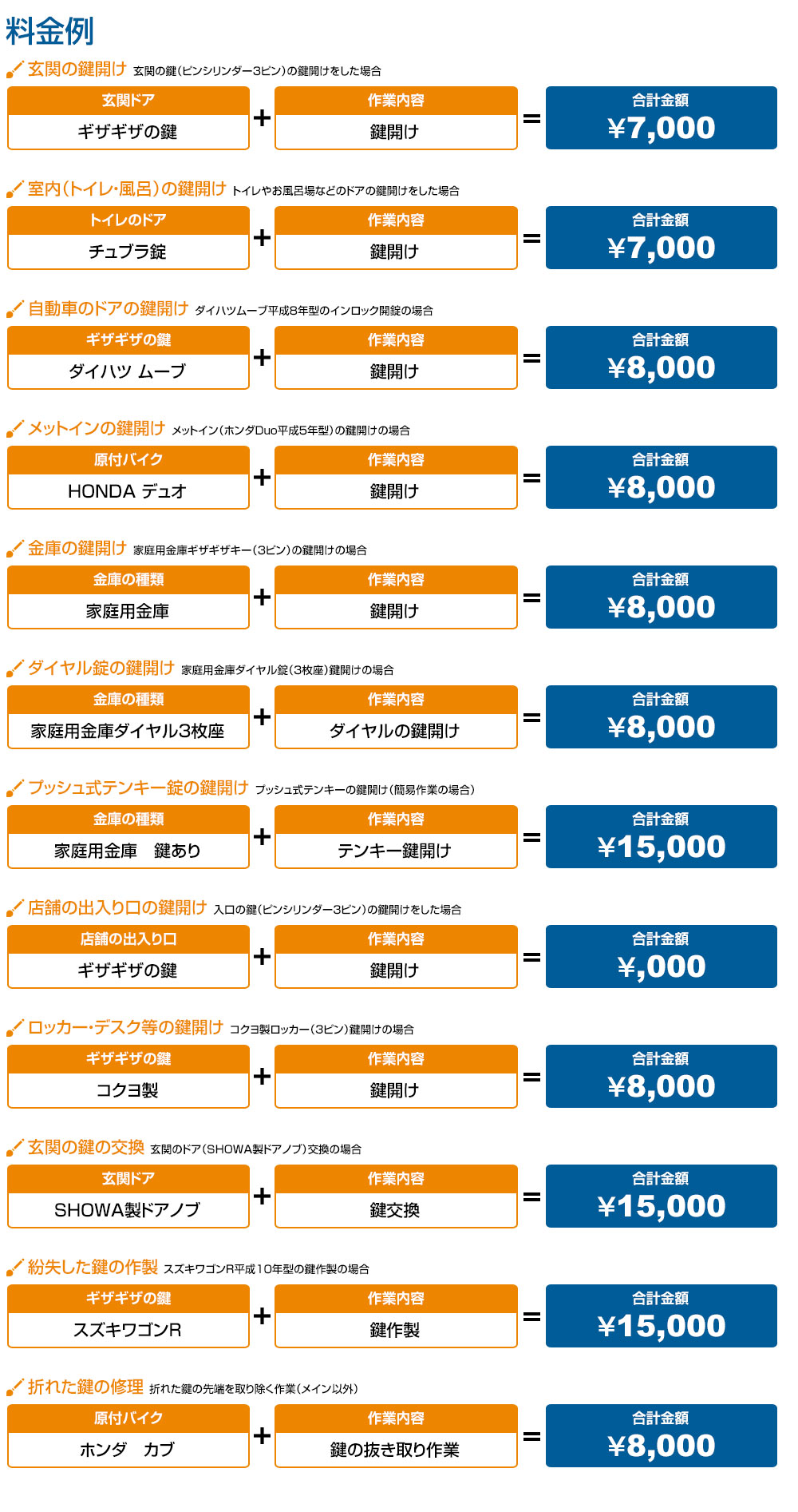 料金表